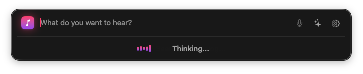 AskPlay prompt bar showing an equalizer and 'Thinking...' state